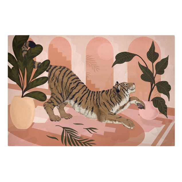 Leinwand Kunstdruck Illustration Tiger in Pastell Rosa Malerei