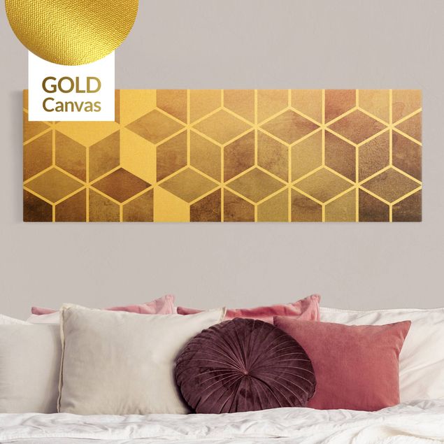 Leinwand Bilder XXL Goldene Geometrie - Rosa Grau