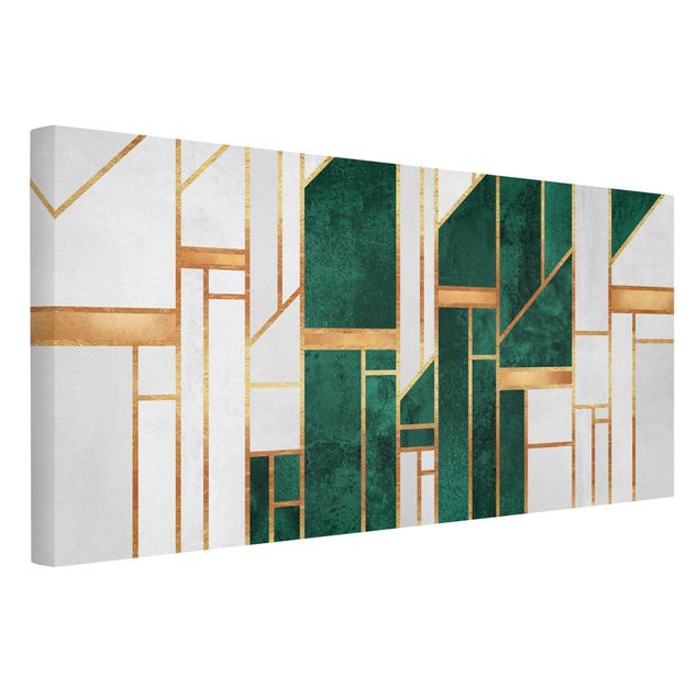 Wandbilder abstrakt Emerald und Gold Geometrie