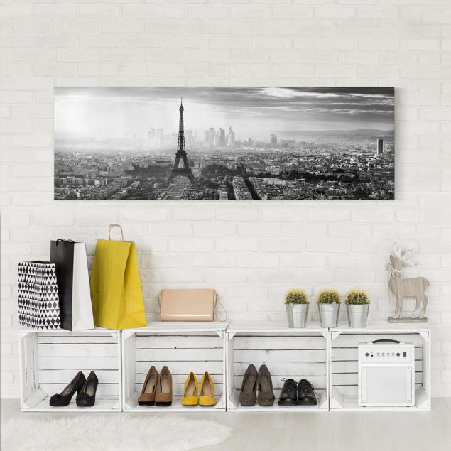 Leinwandbilder Paris Der Eiffelturm von Oben Schwarz-weiß
