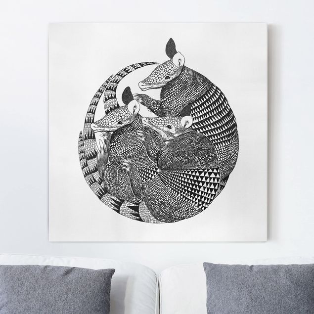 Bilder für die Wand Illustration Gürteltiere Schwarz Weiß Muster