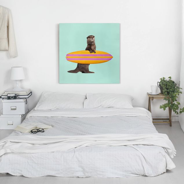 Leinwand Kunstdruck Otter mit Surfbrett