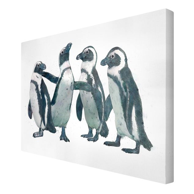 Leinwand Kunstdruck Illustration Pinguine Schwarz Weiß Aquarell