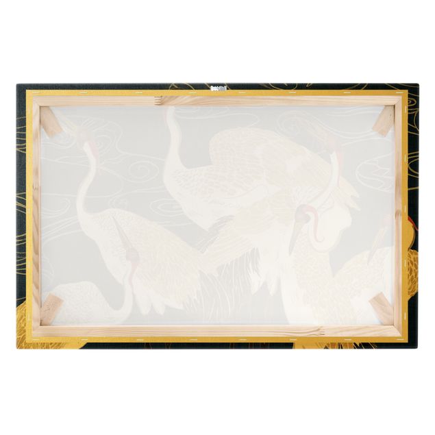 Schöne Leinwandbilder Kraniche mit goldenen Federn II