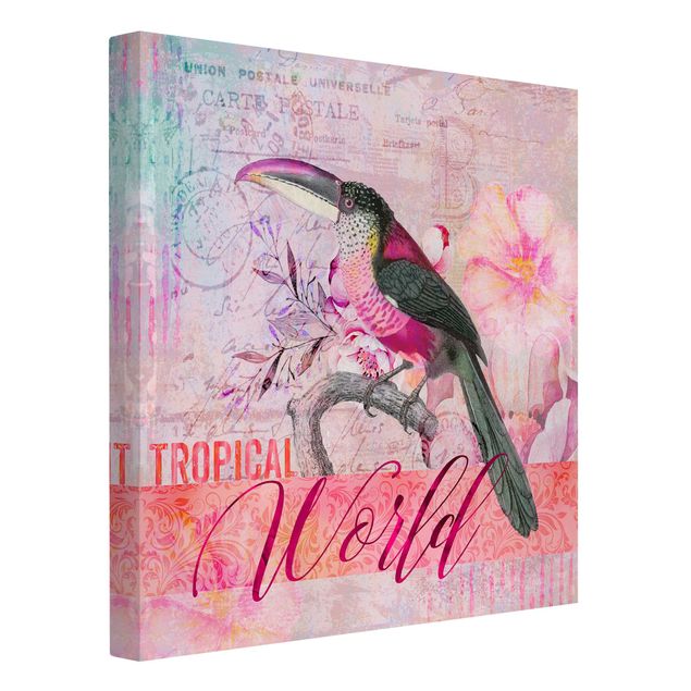 Wandbilder Blumen Vintage Collage - Tropical World Tucan