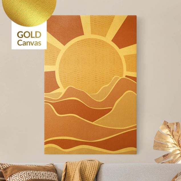 Wandbilder XXL Berglandschaft mit goldenem Sonnenaufgang