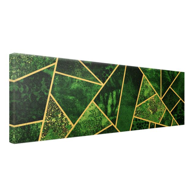 Wandbild Muster Goldene Geometrie - Dunkler Smaragd