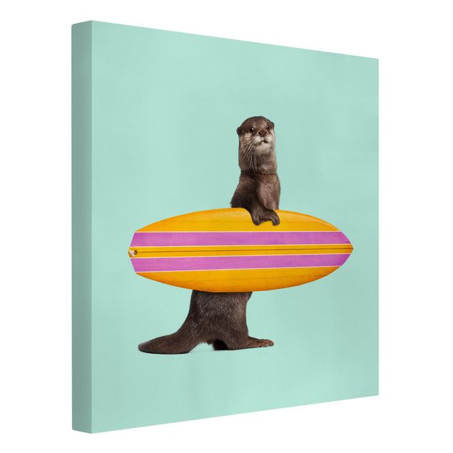 Leinwandbilder Tier Otter mit Surfbrett