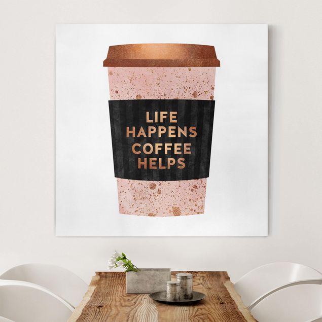 Leinwand Bilder XXL Life Happens Coffee Helps Gold