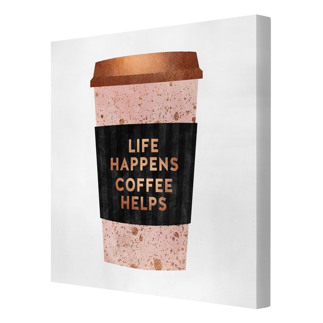 Bilder für die Wand Life Happens Coffee Helps Gold
