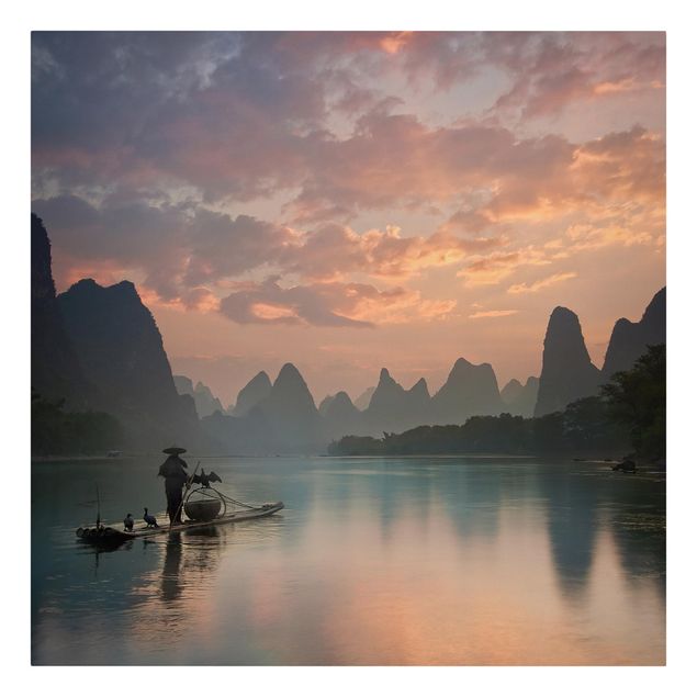 Wandbilder Sonnenaufgang über chinesischem Fluss
