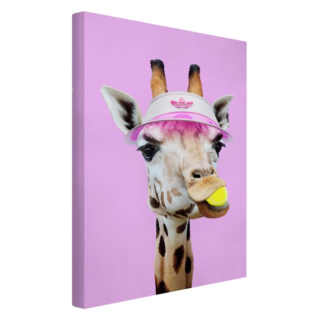 Leinwandbild Kunstdruck Giraffe beim Tennis
