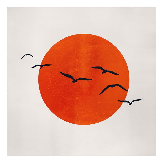 Leinwandbilder Natur Vogelschwarm vor roter Sonne I