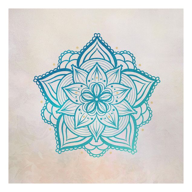 Leinwandbild - Mandala Illustration Mandala gold blau - Quadrat 1:1