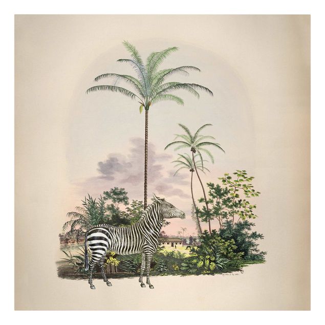 Leinwandbilder Landschaft Zebra vor Palmen Illustration
