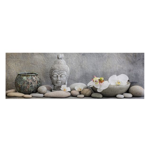 Bilder auf Leinwand Zen Buddha mit weißen Orchideen
