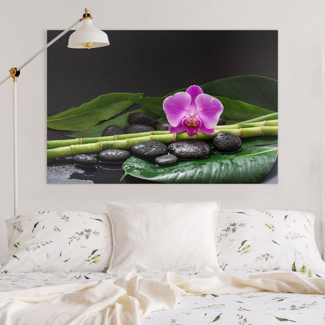 Leinwand Bilder XXL Grüner Bambus mit Orchideenblüte