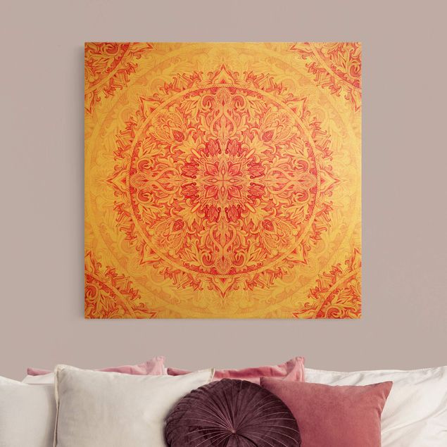 Moderne Leinwandbilder Wohnzimmer Mandala Aquarell Ornament Muster pink