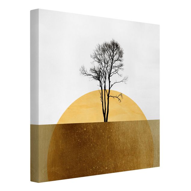 Kunstdrucke auf Leinwand Goldene Sonne mit Baum