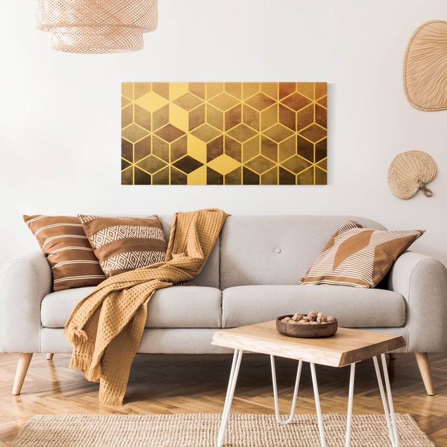 Wandbilder abstrakt Goldene Geometrie - Rosa Grau