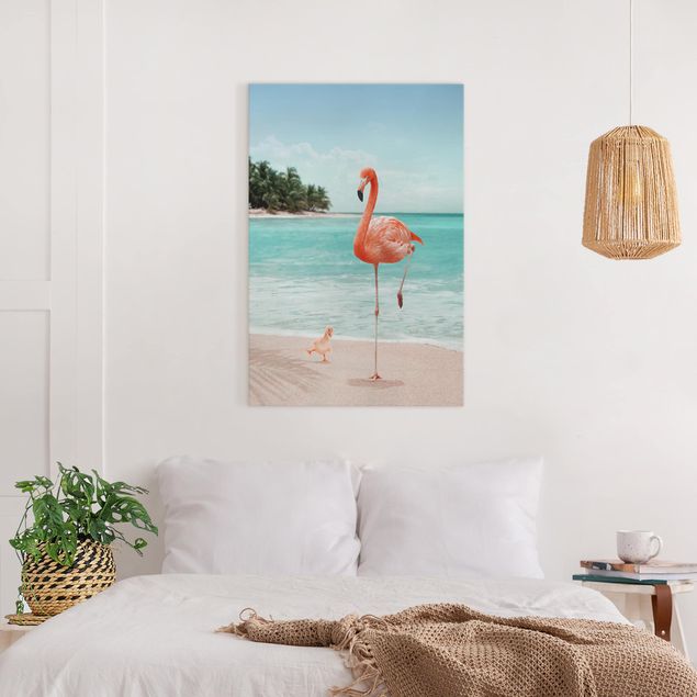 Wandbilder Tiere Strand mit Flamingo