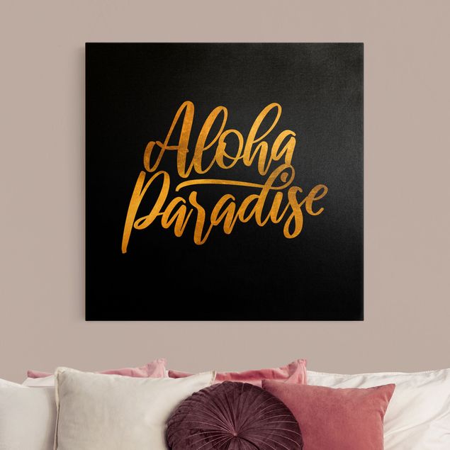Wandbilder Blumen Gold - Aloha Paradise auf Schwarz
