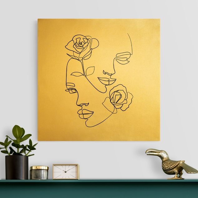 Wandbilder XXL Line Art Gesichter Frauen Rosen Schwarz Weiß