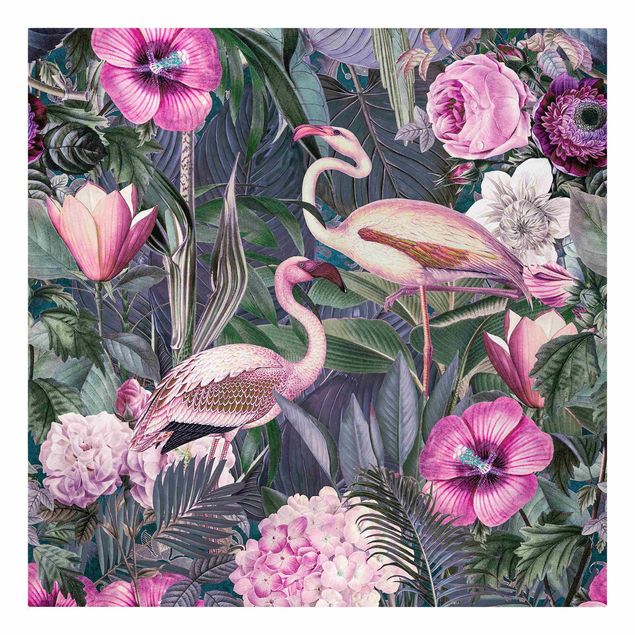 Kunstdrucke auf Leinwand Bunte Collage - Pinke Flamingos im Dschungel