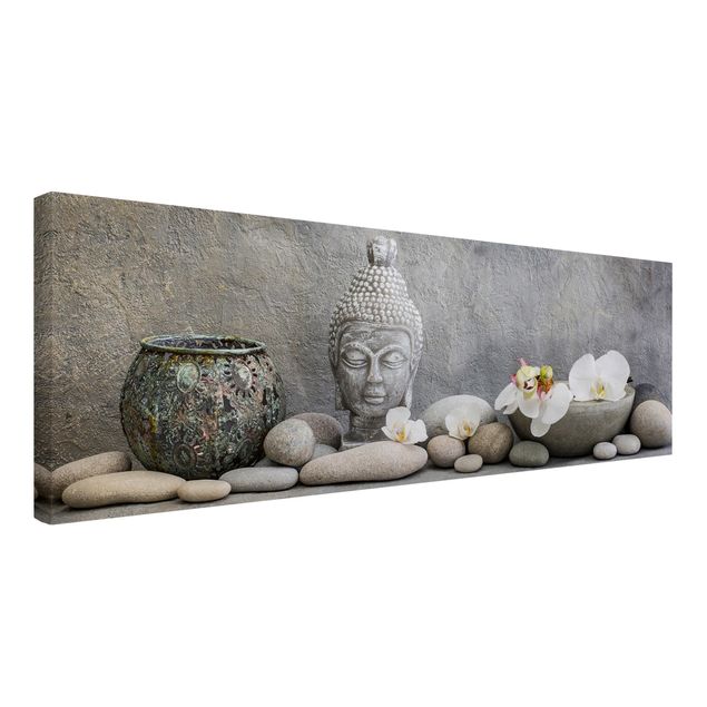 Leinwandbilder Wohnzimmer modern Zen Buddha mit weißen Orchideen