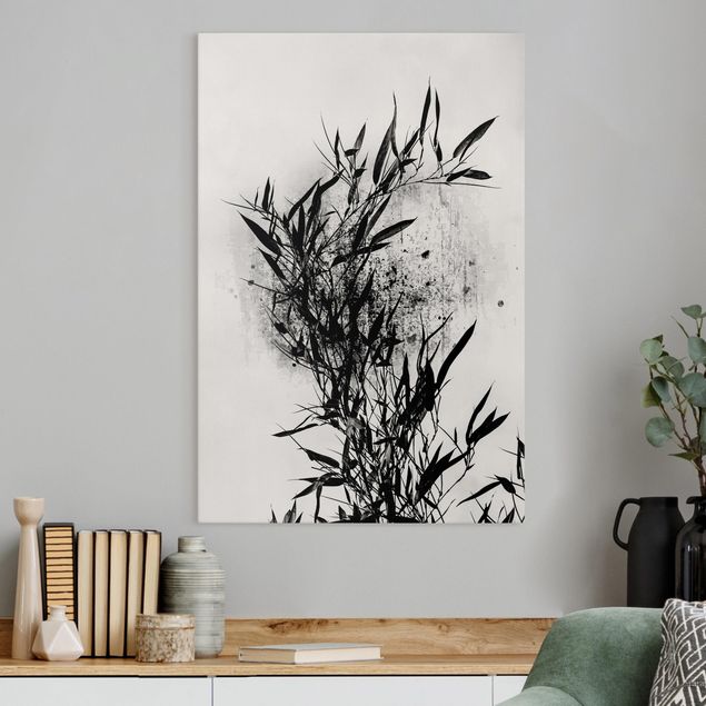 Leinwandbilder XXL Grafische Pflanzenwelt - Schwarzer Bambus