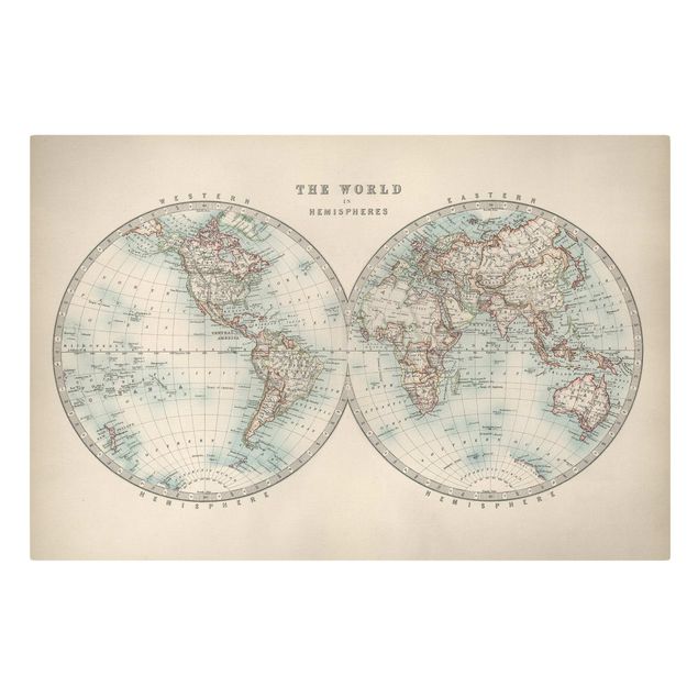 Wandbilder Vintage Weltkarte Die zwei Hemispheren