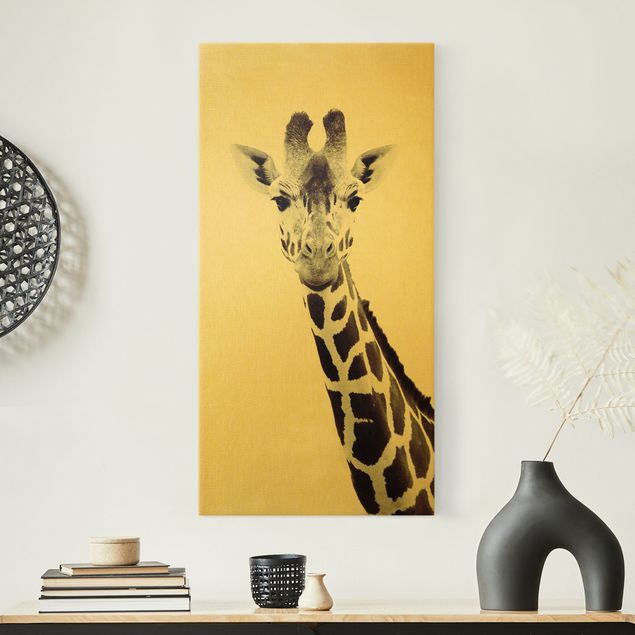 Leinwand Bilder XXL Giraffen Portrait in Schwarz-weiß
