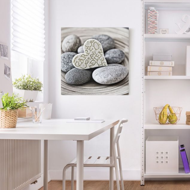 Moderne Leinwandbilder Wohnzimmer Carpe Diem Herz mit Steinen