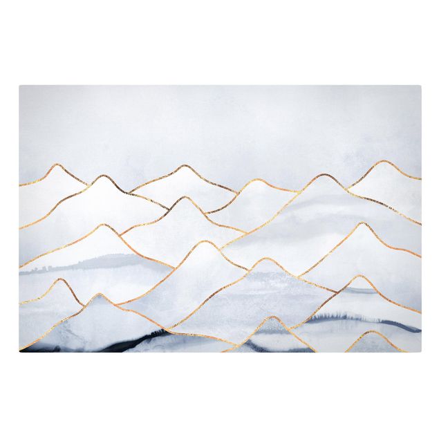 Abstrakte Leinwandbilder Aquarell Berge Weiß Gold