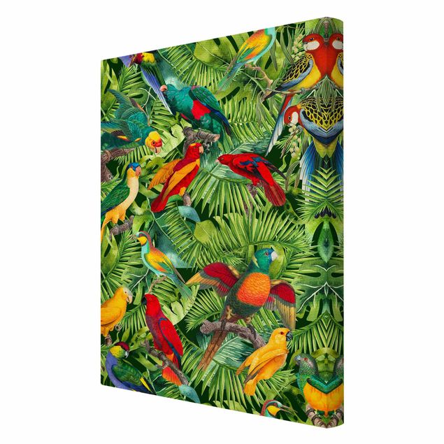 Leinwandbilder Tier Bunte Collage - Papageien im Dschungel