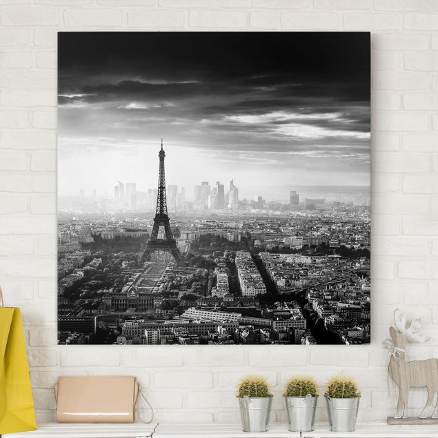 Wandbilder XXL Der Eiffelturm von Oben Schwarz-weiß