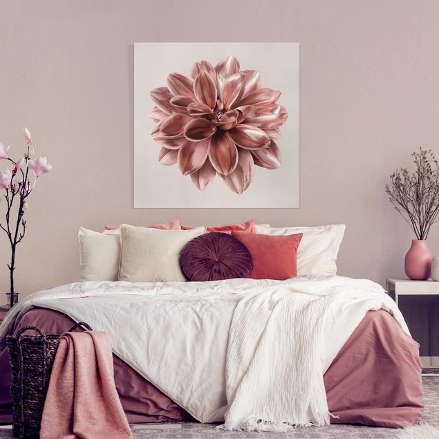 Wandbilder Wohnzimmer modern Dahlie Blume Rosegold Metallic