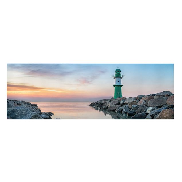 Strand Bild auf Leinwand Sunset at the Lighthouse