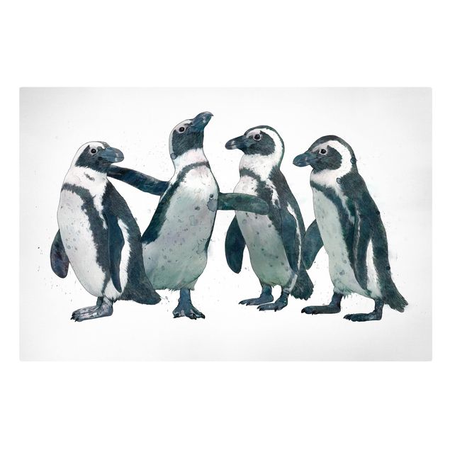 Wandbilder Schwarz-Weiß Illustration Pinguine Schwarz Weiß Aquarell