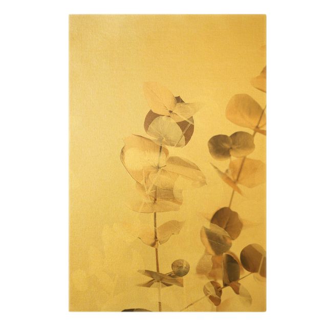 Leinwandbilder Goldene Eukalyptuszweige mit Weiß II