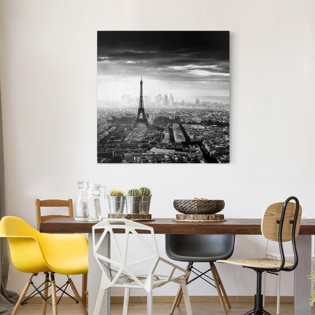 Leinwandbilder Schwarz-Weiß Der Eiffelturm von Oben Schwarz-weiß