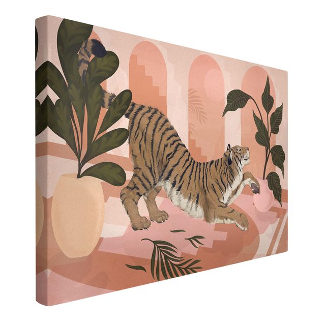 Tiger Leinwandbild Illustration Tiger in Pastell Rosa Malerei