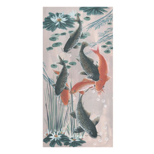 Leinwandbild Kunstdruck Asiatische Malerei Kois im Teich II