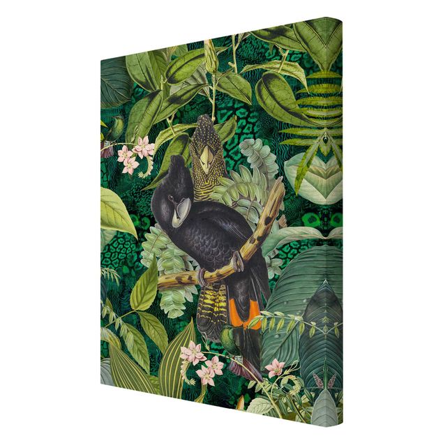 Tierbilder auf Leinwand Bunte Collage - Kakadus im Dschungel