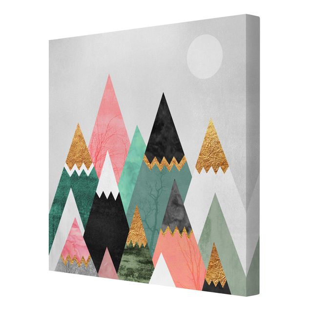 Leinwandbild Kunstdruck Dreieckige Berge mit Goldspitzen
