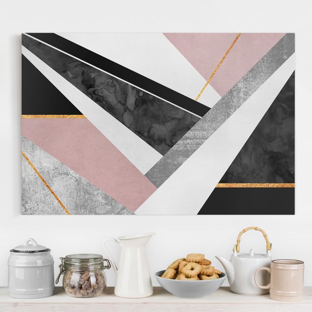 Leinwandbilder Wohnzimmer modern Schwarz Weiß Geometrie mit Gold