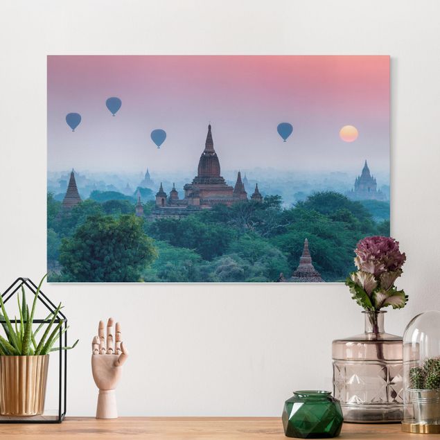 Leinwand Bilder XXL Heißluftballons über Tempelanlage