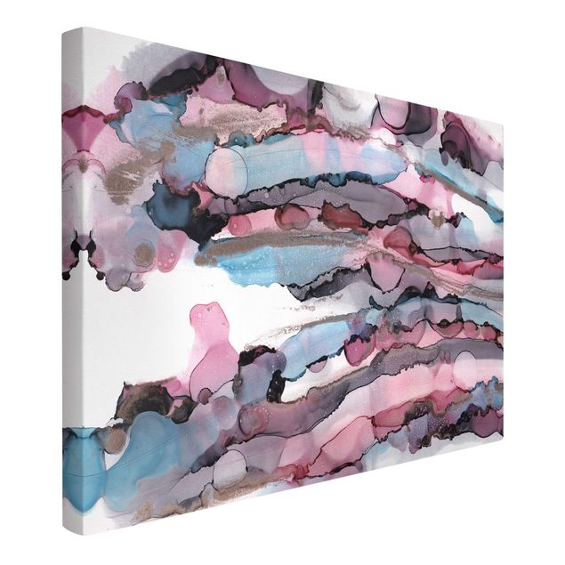 Leinwandbild Kunstdruck Wellenreiten in Violett mit Roségold