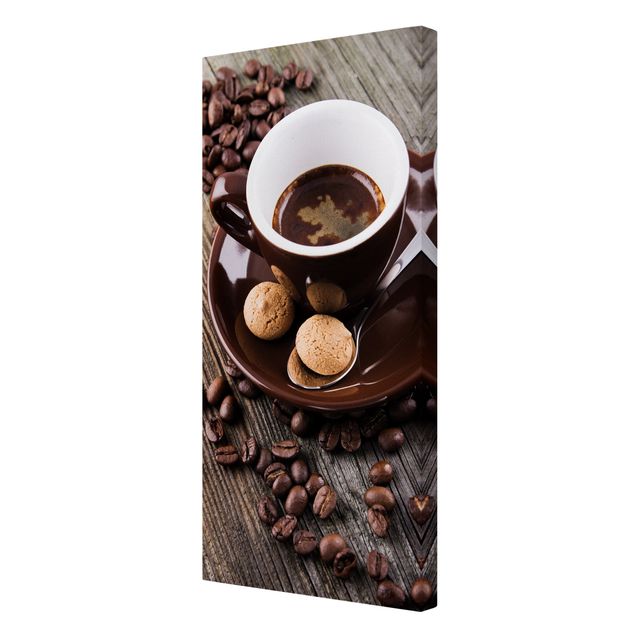 Leinwandbild - Kaffeetasse mit Kaffeebohnen - Hochformat 2:1