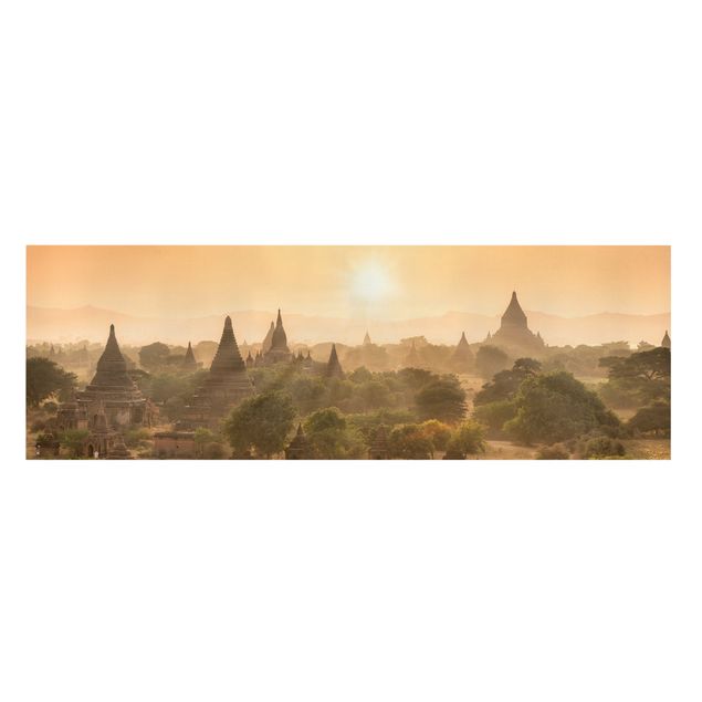 Leinwandbild Kunstdruck Sonnenuntergang über Bagan